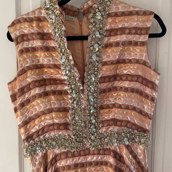 1970s Bonwit Teller Orange and Gold Palazzo Gown - Picture 4 of 5